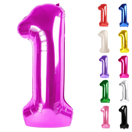 IWERP rosy purple 40-inch number 1 balloon for standout first birthday photos.