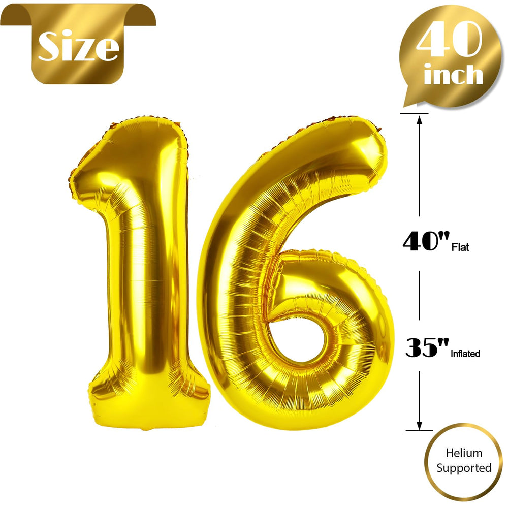 IWERP self-sealing gold 16th birthday balloon for easy storage and reuse
