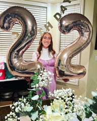 IWERP silver 10th birthday balloon suits photo moments and celebrations.