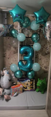 IWERP Teal 3rd birthday entry decor featuring bold number balloon.