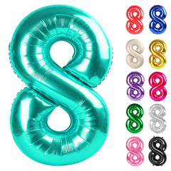 IWERP Teal 8-balloon 40inch front view for striking birthday photo backdrop.