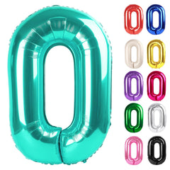 IWERP teal number 0 balloon 40-inch front view for bold birthday decor
