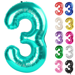 IWERP Teal Number 3 Balloon 40 inch centerpiece for birthdays and photo moments.