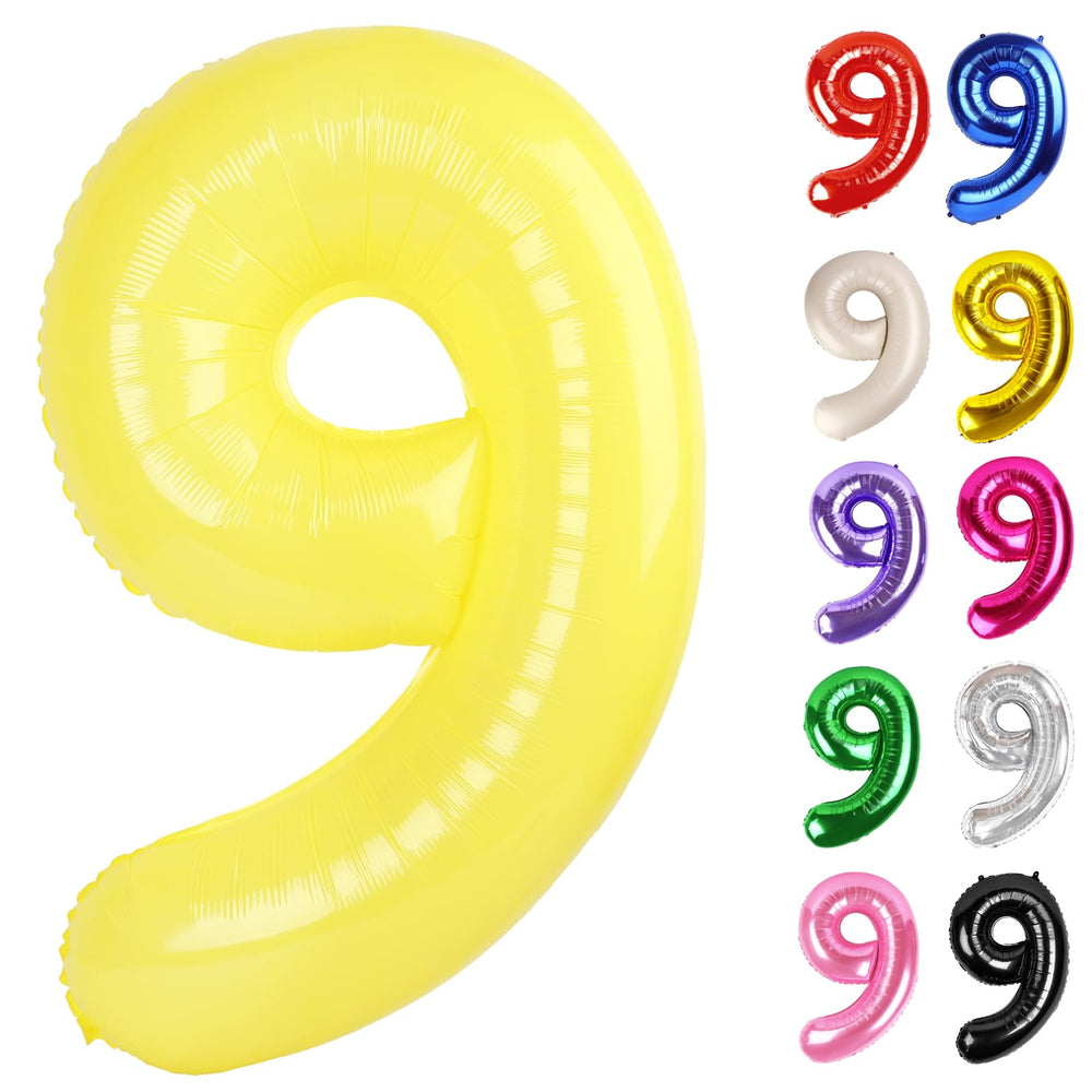 IWERP yellow 40-inch number 9 balloon for dramatic photo backdrop.