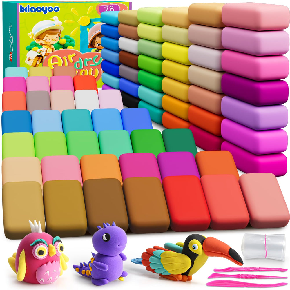 Ixiaoyoo 78-color air dry clay kit for kids with vibrant shades for creative projects