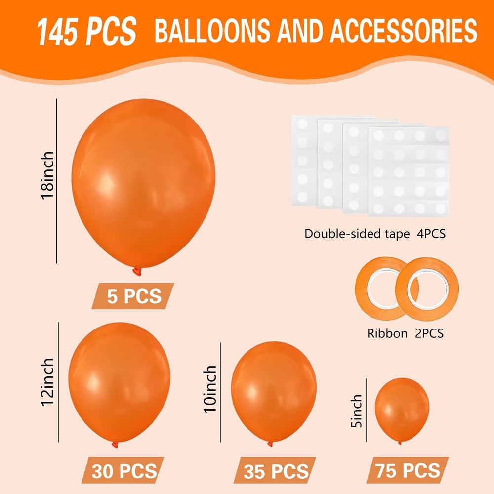 IXVAN 145pcs orange balloons in multiple sizes for versatile decorations