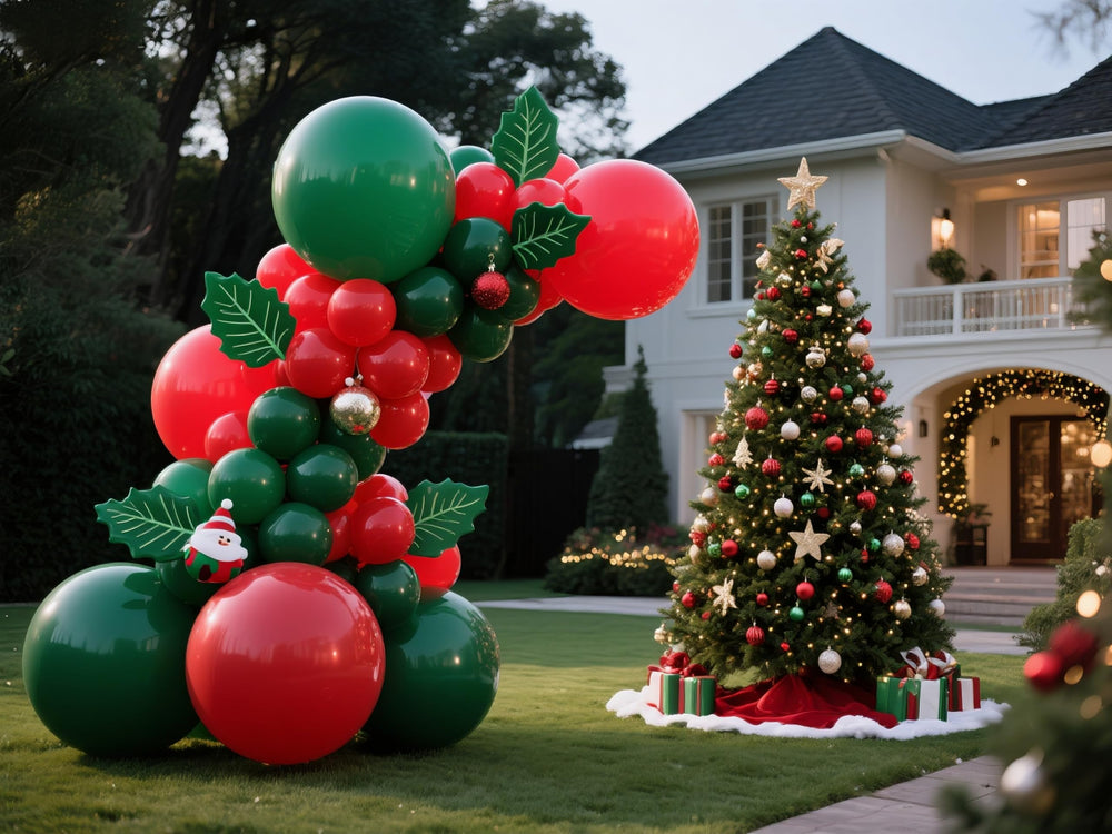 IXVAN 5-inch dark green balloons add texture to garlands.