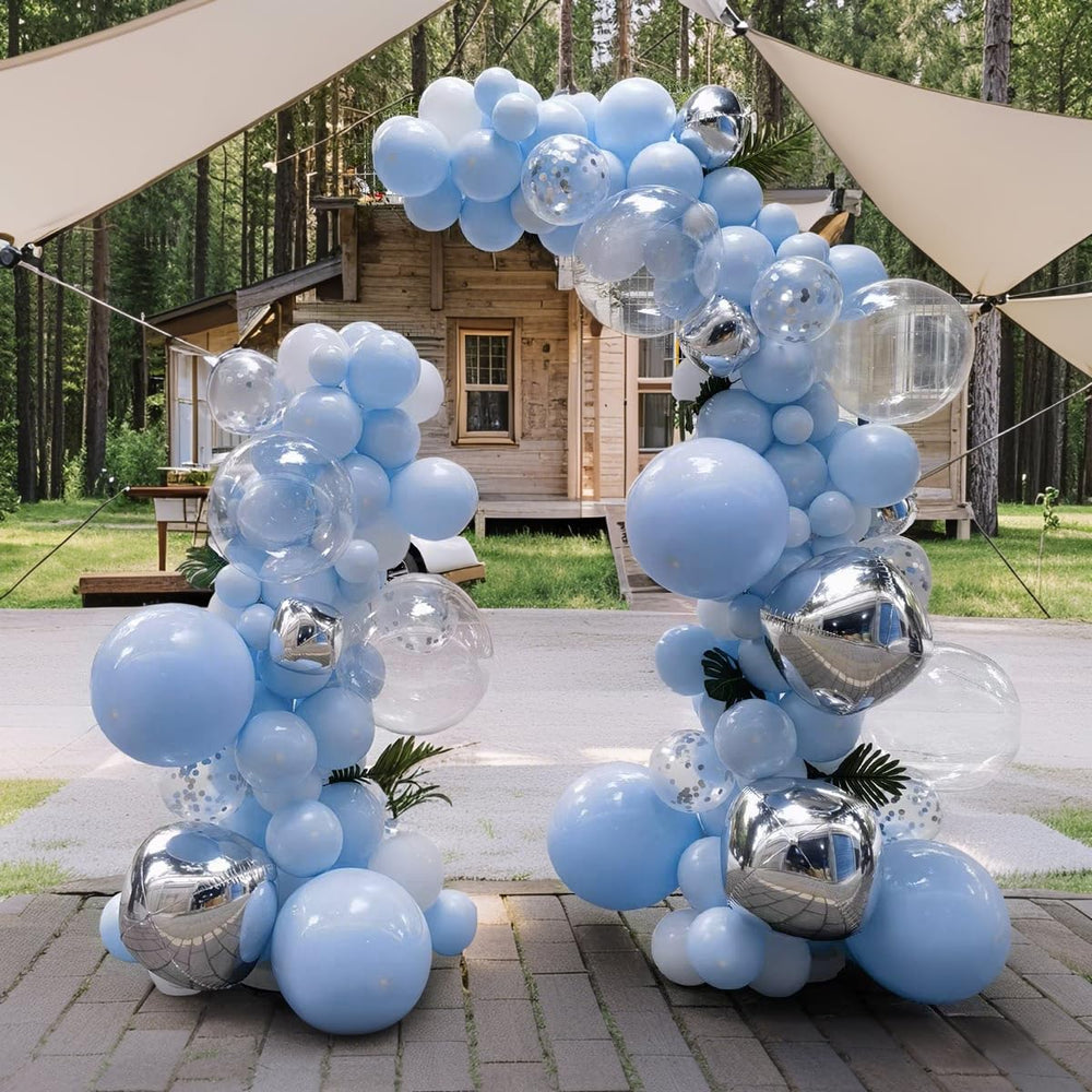 IXVAN pastel blue balloon garland arch idea for elegant events.