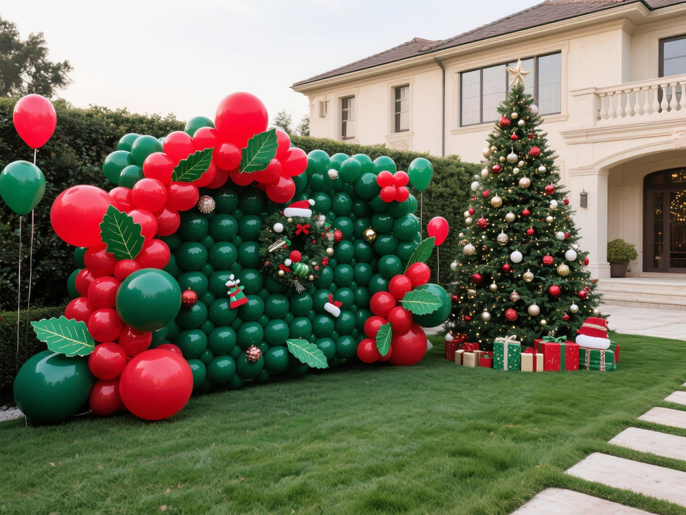 IXVAN red balloons garland setup showing a decorative arch and wall