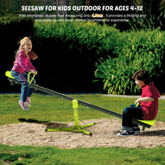 Iyoyo Teeter Totter light-green color adds cheerful outdoor appeal.