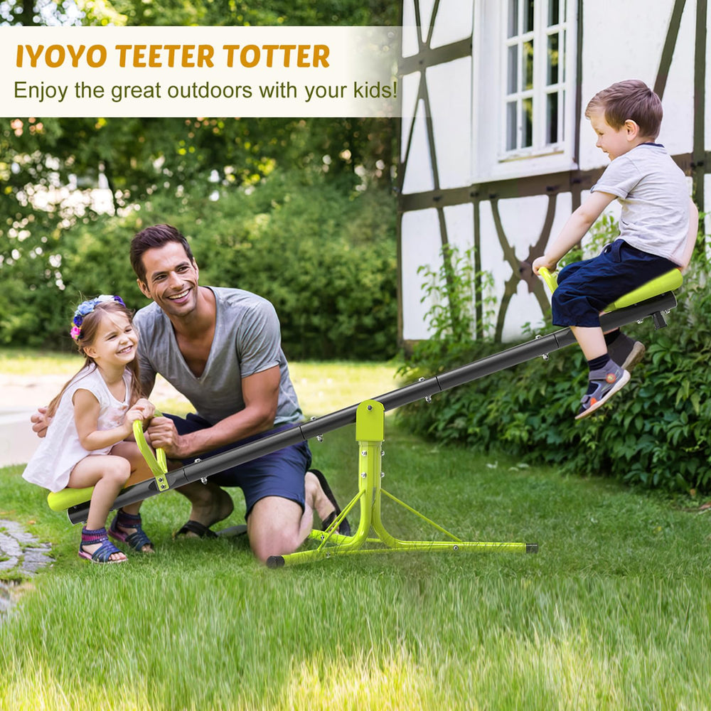 Iyoyo Teeter Totter seat and safety handle ensure secure, comfortable riding.