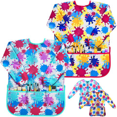 J MARK Art Smock blue paint-splatter front protects clothing during creative sessions.