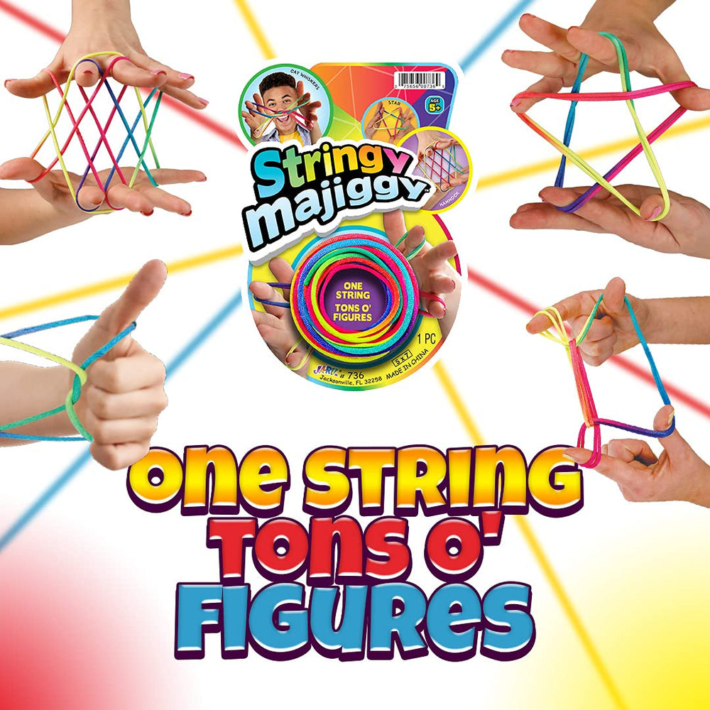 JA-RU Stringy Majiggy Cats Cradle tricks guide on back helps practice
