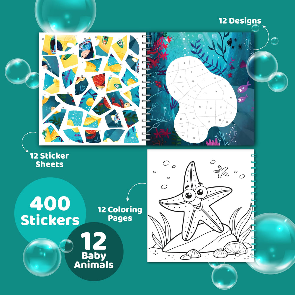 jackinthebox Ocean Theme sticker by number book scene 03, immersive ocean art with 12 puzzles