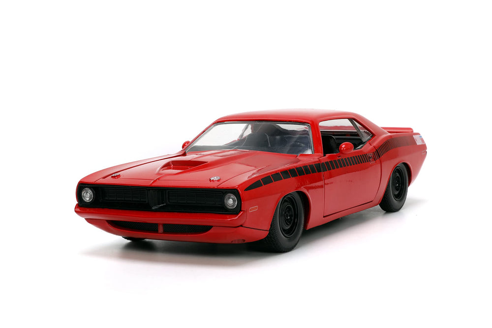 Jada Big Time Muscle Plymouth Barracuda red and black finish for display and play.