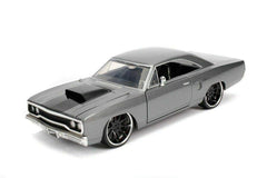 Jada Dom’s 1970 Plymouth Roadrunner front view with licensed detailing for collectors.