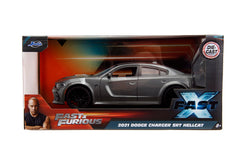 Jada Dom's Charger die-cast with open hood showing engine details for collectors