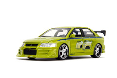 Jada Fast & Furious Brian's Mitsubishi Lancer Evo VII 1:24 die-cast, lime green, display-ready.