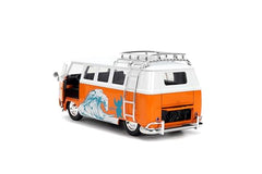 Jada Hollywood Rides orange-white finish enhances vintage bus nostalgia.
