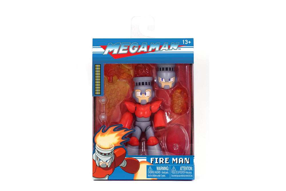 Jada Mega Man Fire Man packaging details evoke retro nostalgia for collectors