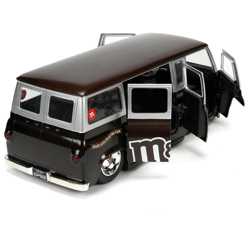 Jada M&M's 1965 Ford Econoline trunk opening for accessory storage.