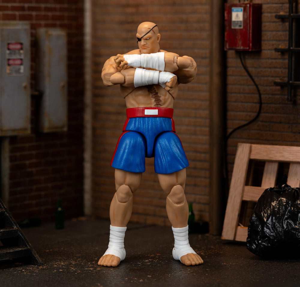 Jada Sagat deluxe premium arcade packaging echoes classic Street Fighter nostalgia
