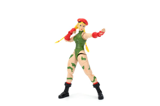 Jada Street Fighter II Cammy arcade packaging enhances display and collector nostalgia.