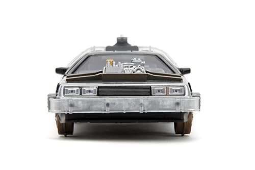 Jada Time Machine flux capacitor detail highlights authentic lighting for collectors.