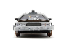 Jada Time Machine flux capacitor detail highlights authentic lighting for collectors.