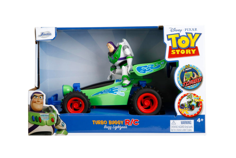 Jada Toy Story Turbo Buggy bold green and blue design sparks imagination during home adventures.