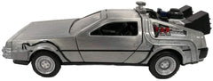 Jada Toys Delorean DMC Time Machine detailed paint job highlighting authentic look for collectors.