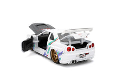 Jada Toys JDM Tuners Nissan Skyline GT-R R34 glossy white open hood detail