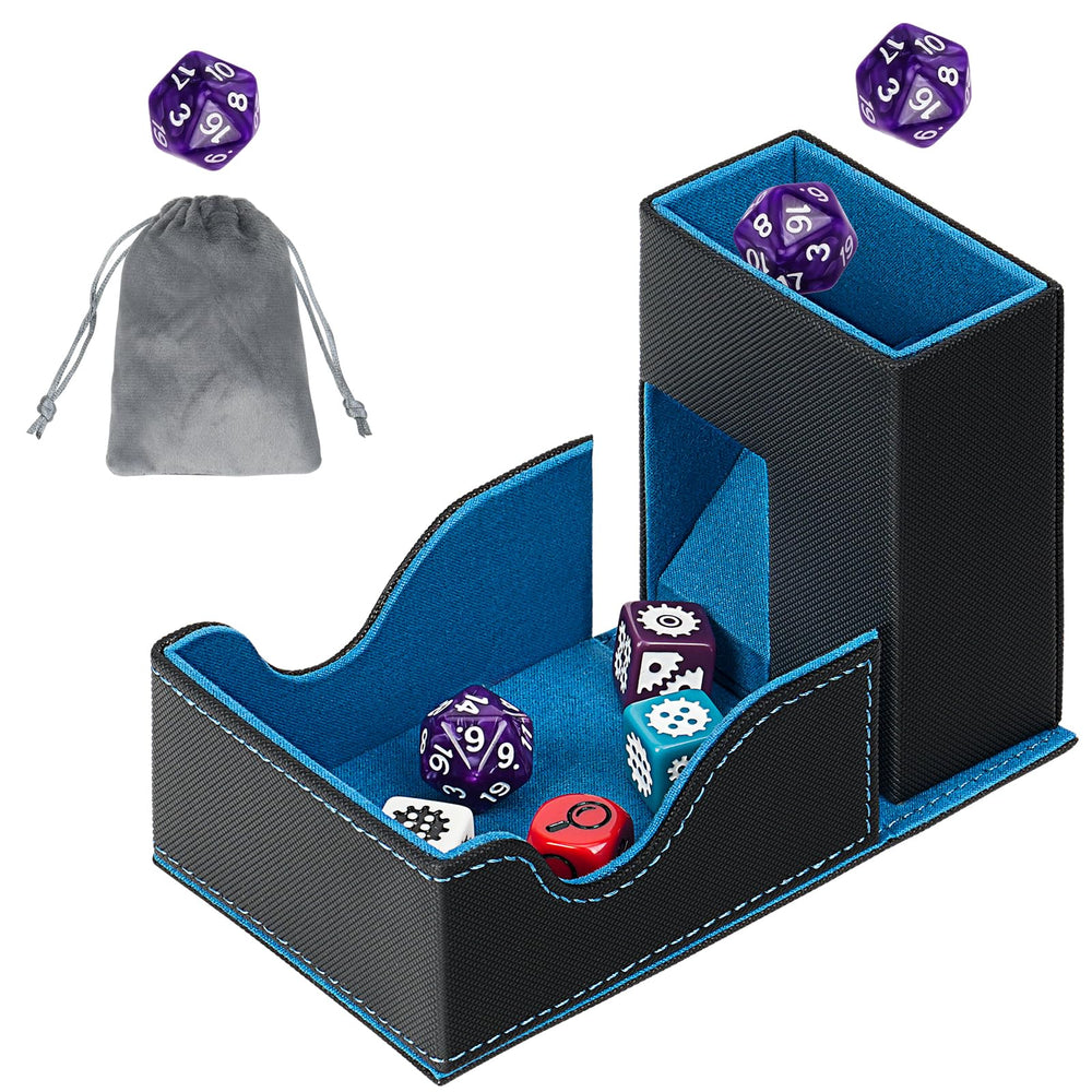 Jaffzora Dice Roller Tower with magnetic closure keeps dice secure during travel.