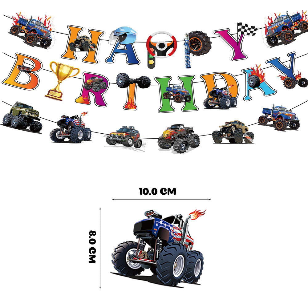 Jajajuegos monster truck banner bunting garlands adds color and charm to walls.