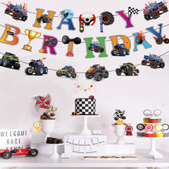 Jajajuegos monster truck banner diy assembly ready-to-hang for quick setup.