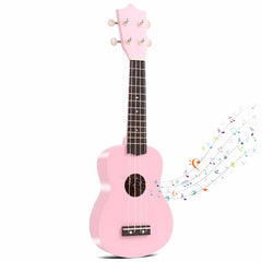 Jakeloo 21-inch carbon fibre kid guitar pink front view for beginners