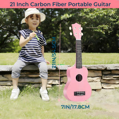 Jakeloo 4-string acoustic kid guitar pink close-up showing string setup