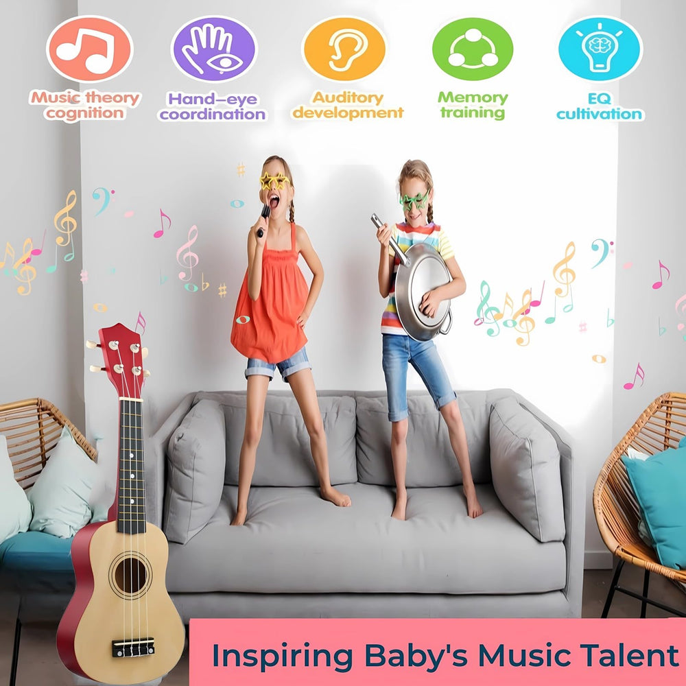 Jakeloo wooden kids guitar side profile highlighting ergonomic grip