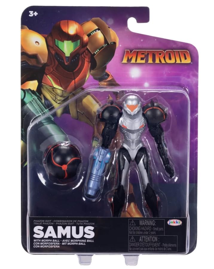 JAKKS Pacific Metroid Phazon Suit Samus figure with Morph Ball for display and poseability