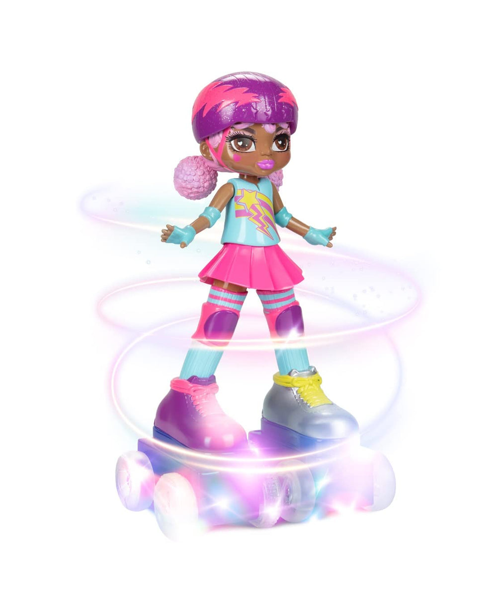 JAKKS Pacific Lightning Luna glides with light-up skates for visual excitement.