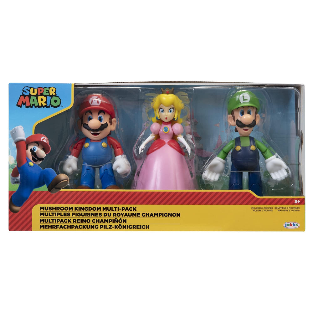 JAKKS Pacific World of Nintendo Mushroom Kingdom Diorama Set front view with three articulated figures