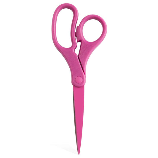 JAM Paper 8in precision scissors with ergonomic handle in fuchsia for comfortable accuracy