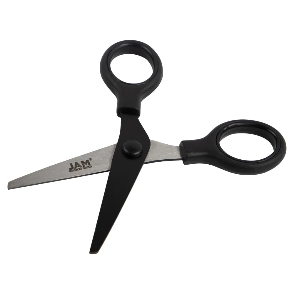 JAM Paper Mini Scissors compact desk storage on a tidy work surface.