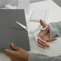 JAM Paper 8-inch scissors in an office setup for quick paper trimming