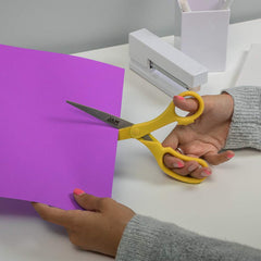 JAM Paper yellow-handled scissors suitable for fabric, paper, and cardstock projects.