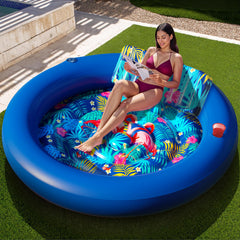 JAMBO huge round tanning pool lounger offers spacious sunbathing comfort.