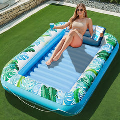 JAMBO inflatable tanning pool lounger with pillow for all-day poolside comfort.