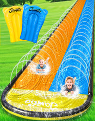 JAMBO XL Premium 20ft slide front view shows extended backyard play