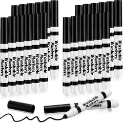 Janlaugh 24pc black washable markers bulk pack for kids with bold black lines.