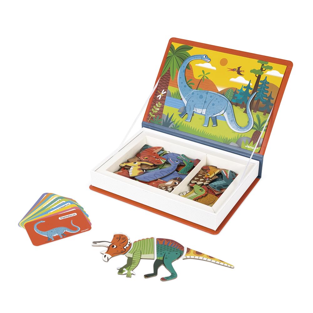 Janod Magnetibook dinosaur pieces enhance fine motor skills during play